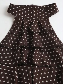 Sweetra Spring/Summer Fashion Niche Brown Chiffon Polka Dot Halter Neck Multi-Layer Ruffle Sweet Style Lightweight Vacation Sexy Backless Tie-Up Women's Tank Top - Brown - View 8