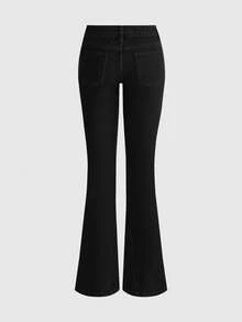 ROMWE Grunge Punk Autumn Punk Y2k Indie Sleaze Hedi Metal Rivet Ultra Low Waist Skinny Jeans Going Out Night Out All Black - Black - View 5
