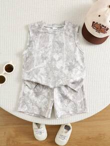 SHEIN Babyboy Street Style Versatile Printed Pattern Loose Tank Top & Elastic Waist Shorts Set - Multicolor - View 7