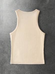 ROMWE MEN Goth Men's Letter & Animal Print Contrast Texture Tank Top - Khaki - View 2
