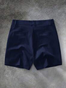 Manfinity RebelGame Men's Solid Color Pleated Casual Shorts With Pockets - Blue - View 2