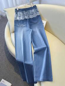 GlowEve Women's Button Lace Patchwork Casual Versatile Daily Wear Denim Jeans - Blue - View 2