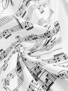 ROMWE Avant Women's Y2K Baddie Music Note English Print Satin Mini Dress - White - View 4