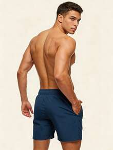 Manfinity KASUA Pantalones cortos de playa con cordón en la cintura para hombre talla grande para vacaciones - Azul Marino - Ver 5