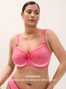 LUVLETTE Plus Dream Curve Air Pink Cheetah Print&Colorful Leopard Pattern Sheer Unlined Full Coverage Side Support Mesh Minimizer Bra - Red - View 5
