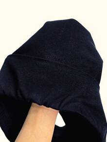 SHEIN BASICS Celana Pendek Rajut Kasual Wanita Warna Polos, Musim Panas - Navy Blue - View 8