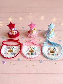 PETSIN 1PC/SET Lovely Puppy Kitten Birthday Party Outfit, Fashion Birthday Hat Saliva Bib Set - Multicolor - View 2