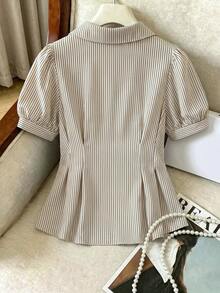 Franclia Plus Size Casual Striped Cinched Waist A-Line Blouse - Multicolor - View 2