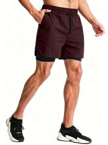 Coreblaze Men's Fashion Versatile Drawstring Waist Pocket Double Layer Sports Shorts - Red - View 4