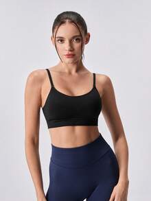 Loungeista 1pc Women's Backless Bra, Casual & Comfortable Wireless Bra With Ruffled Trim, Removable Padded Bra - Black - View 1