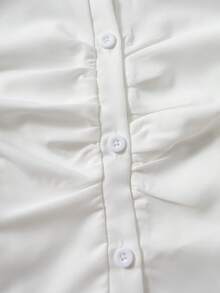 SHEIN All-Season Teen Girls Elegant Design Pleated Waist Solid Color Versatile All-Match Style Cuffed Collar Shirt Suitable For Daily Commute Casual Vacation... - White - View 3