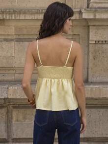 CAJUNI Women's Coconut Tree Pattern Casual Tropical Versatile Daily Wear Camisole Blouse Vacation Beach Pale Yellow Summer - Yellow - View 2