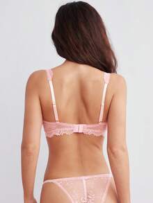 Elorette 花卉蕾丝胸罩和内裤性感内衣套装 - 淺粉色 - 查看 2