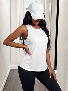 BamGleam Solid Racer Back Sports Tank Topworkout Tank Top - White - View 4