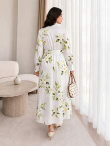 Solavon Plus Size Women's Floral Print Long Sleeve Single-Breasted Casual Dress Fall - Multicolor - View 2