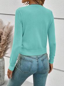 SHEIN Frenchy 女款休閒百搭純色開襟羊毛衫 - 青碧色 - 查看 2