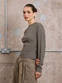COUREZ Women Open Back Long Sleeve Top In Stripe Y2K Fall Autumn Going Out Top Summer - Multicolor - View 6