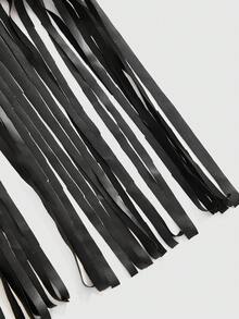 ROMWE Goth 女款PU流蘇哥德風鉚釘細肩帶性感背心，春夏萬聖節音樂派對黑色 - 黑色 - 查看 3