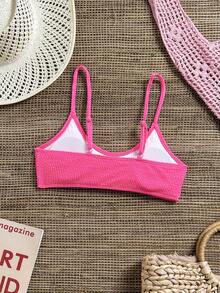 Swim Basics Women's Summer Beach Solid Color Casual Bikini Top - Hot Pink - View 2