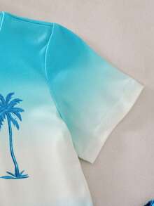 SHEIN Streecool Kids 小男孩熱帶印花海灘度假T恤與短褲2件套 - 藍色 - 查看 5
