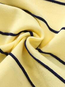 SHEIN 2pcs Kids Young Boy Summer Autumn Casual Yellow Striped Polo Knit Top And Striped Knit Shorts Sweater Set Polo Set Boys Outfit Summer Set Striped Set - Multicolor - View 7