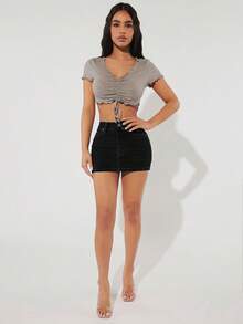 Selenza Petite Women Denim Skirts Tombol Kantong Zip Plain - Hitam - View 5