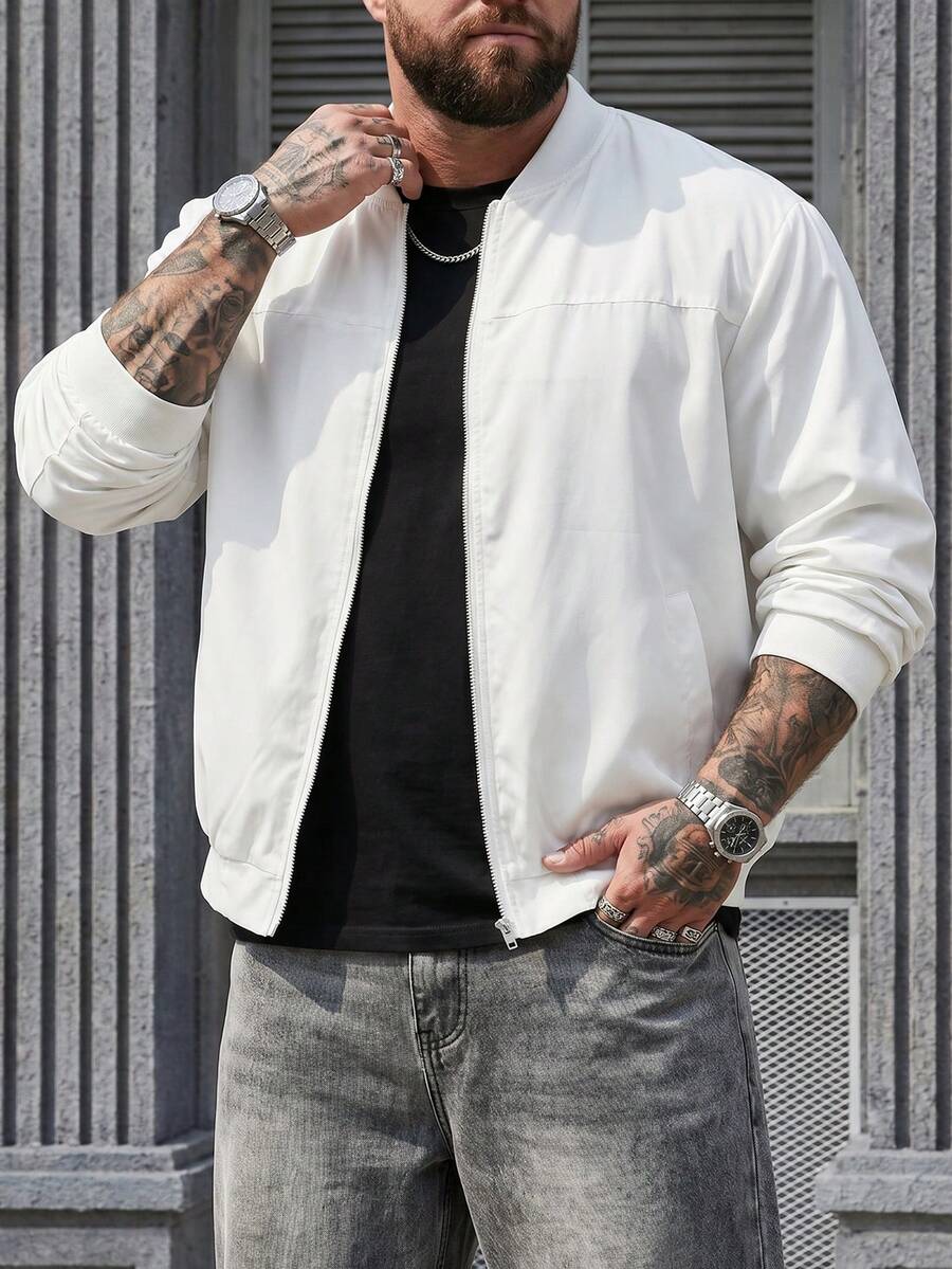 Manfinity Homme Chaqueta casual ligera de unicolor para hombres de talla grande, verano - Blanco - Ver 1