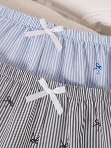 Snug Zone 2pcs Bow Print Striped Pajama Pants Set - Multicolor - View 5