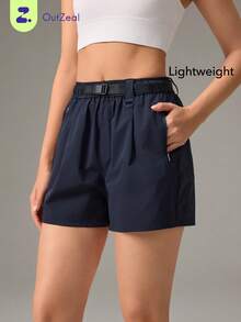 OutZeal Women Sports Black Shorts Gym Casual Travel Elastic Waist With Adjustable Belt Multi-Pocket Active Bottom Summer Spring - Black - View 11