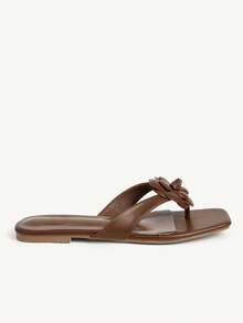 CUCCOO CHICEST Women Shoes Women's New Summer Square Toe Flat Bottom Brown Three-Dimensional Flower Fashion Elegant Women's Flat Sandals Slippers Daily Commute - Brown 13 # - View 3