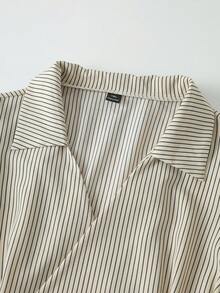 Franclia Plus Size Casual Striped Cinched Waist A-Line Blouse - Multicolor - View 5