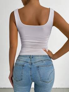 SHEIN PETITE 淺紫色修身背心上衣，女款夏季休閒場合上衣，適合海灘、泳池派對，時尚辣妹風，聚攏胸型，適合嬌小女性 - 淡紫色 - 查看 2