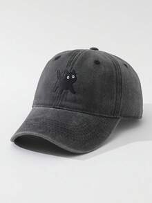 ROMWE Kawaii 1 Lady Cat Embroidered Washed Baseball Cap Outdoor Adjustable Retro Hip Hop Cap - Black - View 3
