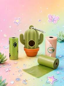 PETSIN 1PC Practical Pet Poop Bag Dispenser Cute Cactus Durable Material Dog Waste Bag Leash-Mountable Compact Pet Waste Container Hands-Free Poop Bag Organizer For Daily Dog Walks Outdoor Activities Great Gift Choice For Dog Owners - Multicolor - View 4