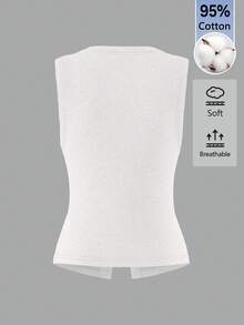 SHEIN BASICS 女款純色時尚單排扣休閒背心，適合日常穿著 - 白色 - 查看 7
