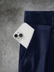 Manfinity RebelGame Men's Solid Color Pleated Casual Shorts With Pockets - Blue - View 5