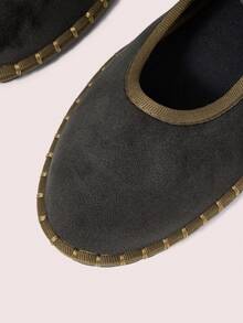 CUCCOO DOLLMOD Women's Casual Bohemian Solid Color Velvet Elastic Strap Mary Jane Flat Shoes For Commuting And Vacation - Black - View 5