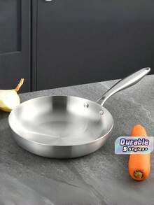 1pc 304 Stainless Steel No Coating Non-Stick Frying Pan Gas & Induction Cooktop Compatible For Steak Cooking Kitchen Cookware - View 1