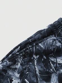 PAVTROS 美式復古枯葉迷彩運動短褲，針織短褲，彈性腰抽繩褲，叢林迷彩 REALTREE 風格，野性粗獷軍裝工裝風，適合日常通勤、街頭、戶外、滑板及其他街頭運動，中性款，節日禮物 - 黑色 - 查看 5