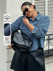 Dazy Plus Women's Short Denim Jacket New Design Versatile Shirt Long Sleeve Spring Summer Autumn Plus Size Denim Top School - Medium Wash - View 5