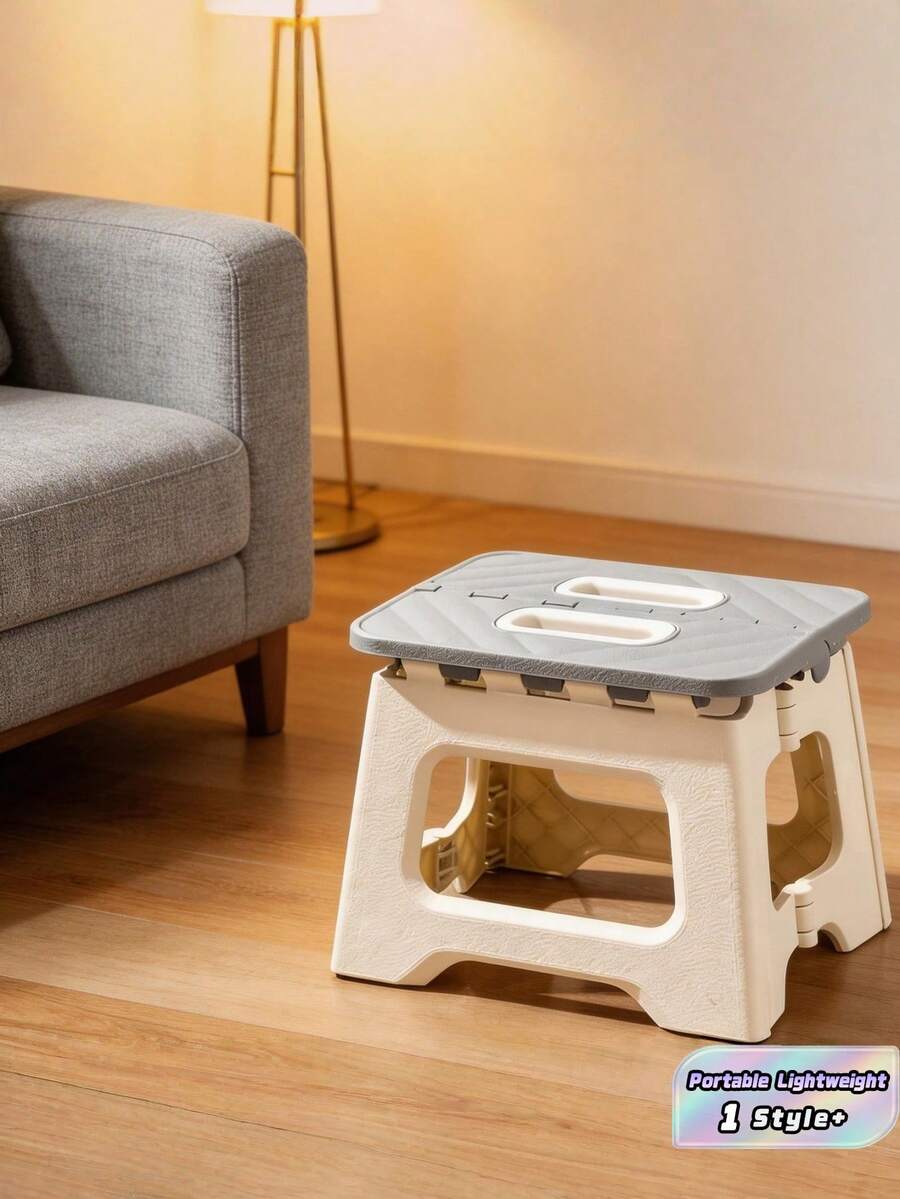 1PC Compact Portable Lightweight With Handle Multipurpose Durable Various Colors Folding Stool For Kitchen Bathroom Camping Hiking Barbecue - Grey - View 1