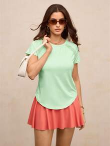 Activina Women's Solid Color Raglan Short Sleeve Sports T-Shirt - Mint Green - View 9