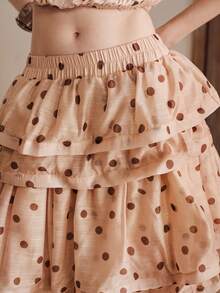 SHEIN 2026 Elegant Women's Dress, Suitable For Dating, Daily, Casual, Beach Vacation, Party And More. Minimalist And Versatile Women's Skirt, Solid Color Design, Waist-Flattering With Ruffle Hem, Made Of Woven Fabric. Perfect For Outings, Holidays, And Vacation Wear. - Apricot - View 3