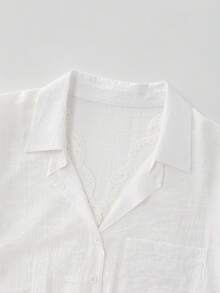 SHEIN Franclia 新款優雅蕾絲拼接二合一女款襯衫 - 白色 - 查看 4