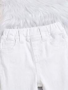 SHEIN 女嬰休閒百搭純色喇叭牛仔褲 - 白色 - 查看 4