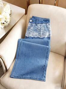 GlowEve Women's Button Lace Patchwork Casual Versatile Daily Wear Denim Jeans - Blue - View 7
