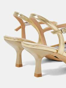 CUCCOO HITCHD Women Shoes Black Gold Embroidered Mesh Pointed Kitten Heels, Empty Strap Temperament Banquet Commuter Shoes - black gold - View 5