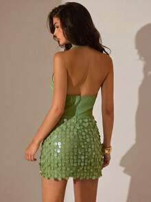 Glamine Deep V Neck Women's Halter Neck Sexy Sequin Dress, Formal Party Gown, Wedding Event Dress, Prom Dress, Suitable For Wedding Guests, Graduation Ceremony, Holiday Dinner And Other Occasions - Green - View 2