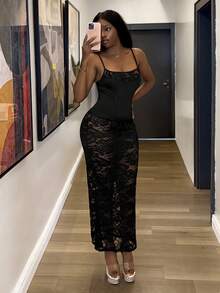 Glyssa Women's Lace Sexy Date Night Party Spaghetti Strap Dress Black Summer - Black - View 4