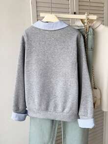 SHEIN Tween Girl Knight Print Patchwork Striped Collar Long Sleeve Casual Autumn Sweatshirt - Multicolor - View 6
